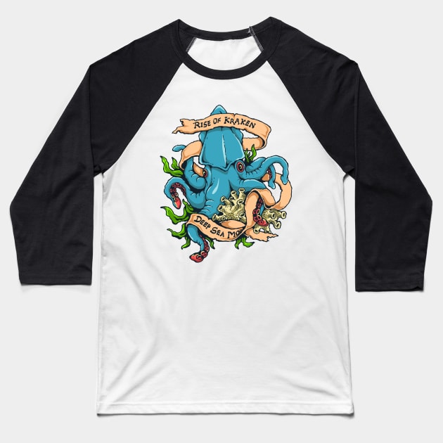 Rise of Kraken Baseball T-Shirt by RadCoolguy
